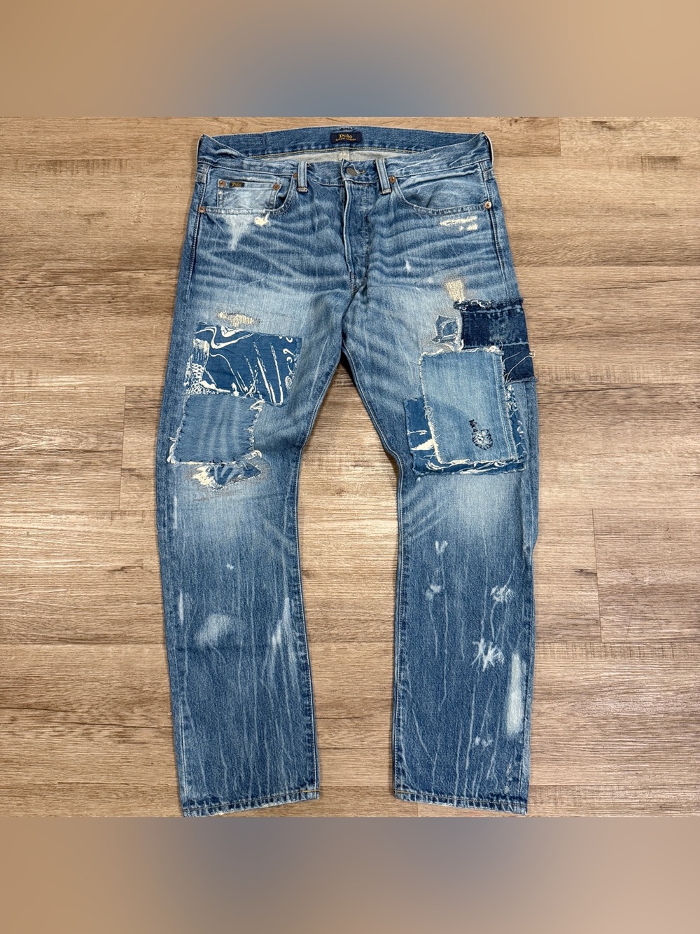 Polo Ralph Lauren Sullivan Slim Koi Print Jeans 32x30 Patchwork Distressed